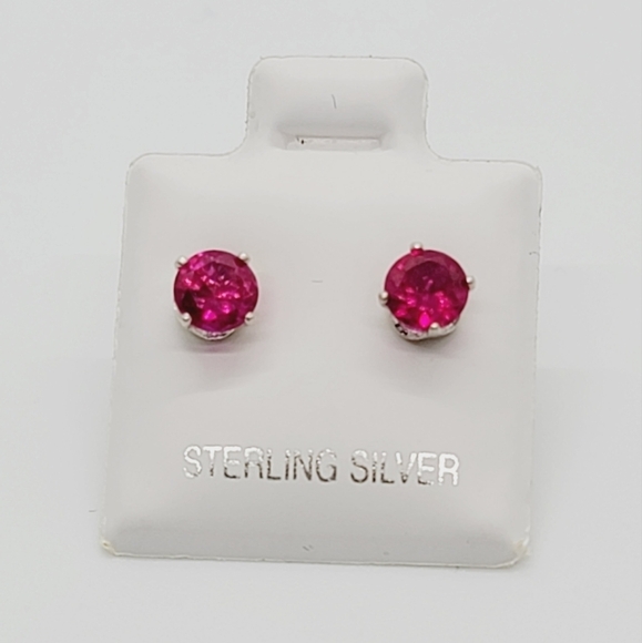 New Fuchsia Round Cut CZ Stud Earrings - Picture 3 of 6